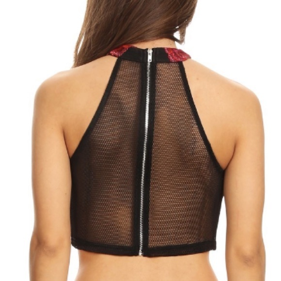 Charlotte Russe Rose Embroidered Halter Crop - Picture 2 of 10